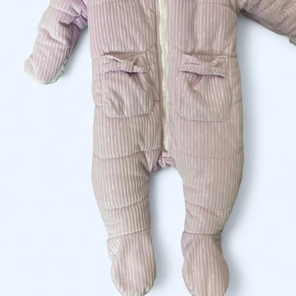 Pink snowsuit for baby girl shimmering soft insulated Btween 6mos